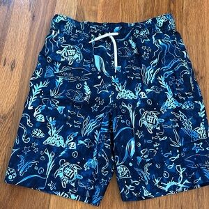 Land’s end swim shorts size large, 10-12, blue, turtles, fish